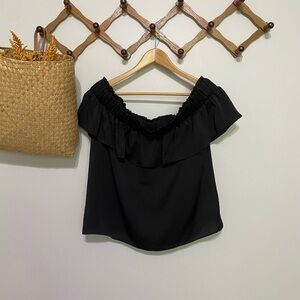 Express Black Ruffled Off-the-Shoulder Blouse Sleeveless